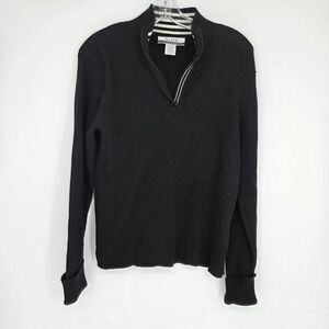 Nine & Company Womens Black Ribbed Quarter-Zip Mock Neck Sweater Size Large